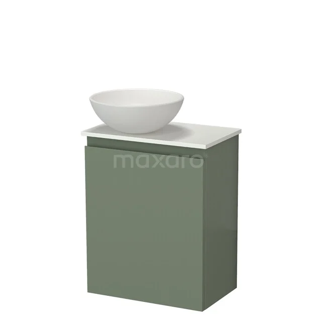 Modulo Pico Toiletmeubel met Waskom | 41 cm Saliegroen Greeploos front Keramiek waskom Solid surface wastafelblad TMK10-18763 Modulo Pico Toiletmeubel met Waskom | 41 cm Saliegroen Greeploos front Keramiek waskom Solid surface wastafelblad TMK10-18763