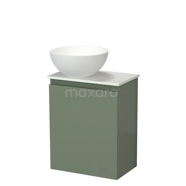 Modulo Pico WC-Möbel mit Aufsatzwaschbecken | 41 cm Salbeigrün Grifflose Front Solid Surface Aufsatzwaschbecken Solid Surface Aufsatzwaschplatte TMK10-18778 Grüner Badschrank mit weißem Mineralwaschbecken aus moderner Serie, schlichtes Design, ideal für kleine Bäder.