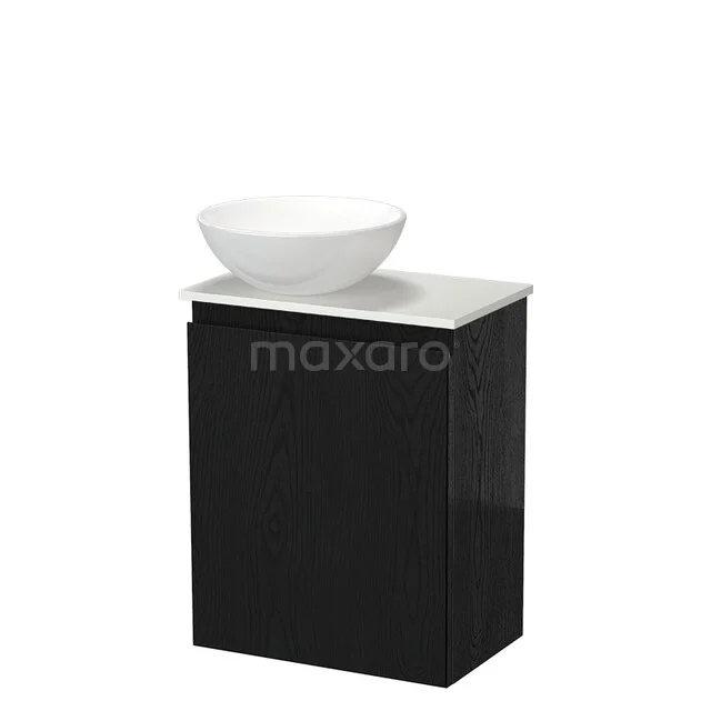 Modulo Pico WC-Möbel mit Aufsatzwaschbecken | 41 cm Schwarz Eiche Grifflose Front Keramik Aufsatzwaschbecken Solid Surface Waschtischplatte TMK10-18799 Schwarz Badmöbel mit weißem Aufsatzwaschbecken, modernes Design, kompaktes Format, ideal für eine stilvolle und schlichte Badezimmergestaltung.