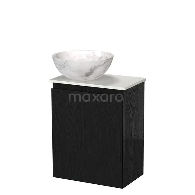 Modulo Pico Toiletmeubel met Waskom | 41 cm Zwart eiken Greeploos front Natuursteen waskom Solid surface wastafelblad TMK10-18806