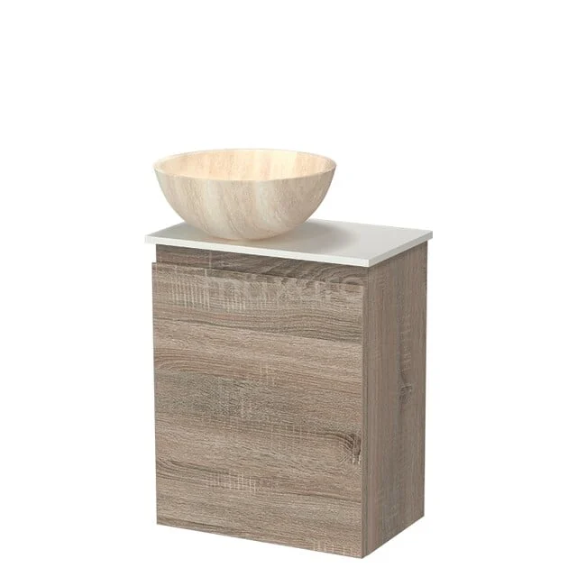 Wooden bathroom furniture with sink, natural colour bowl model, compact design, ideal for small bathrooms.