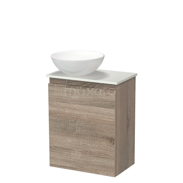 Modulo Pico Toiletmeubel met Waskom | 41 cm Eiken Greeploos front Keramiek waskom Solid surface wastafelblad TMK10-18837