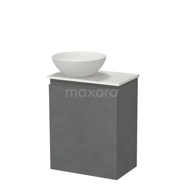 Grey washbasin furniture set with ceramic washbasin, compact shape, ideal for modern bathrooms.