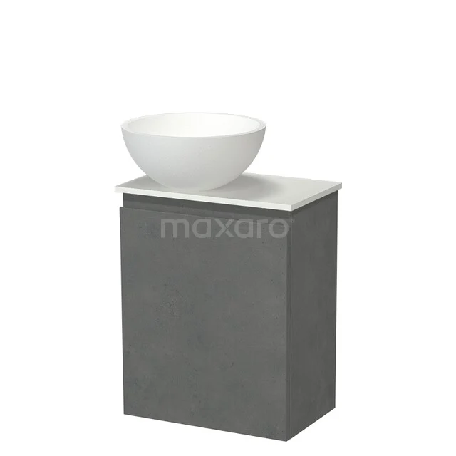 Grey bathroom furniture with ceramic washbasin, compact design ideal for modern bathroom furnishings.