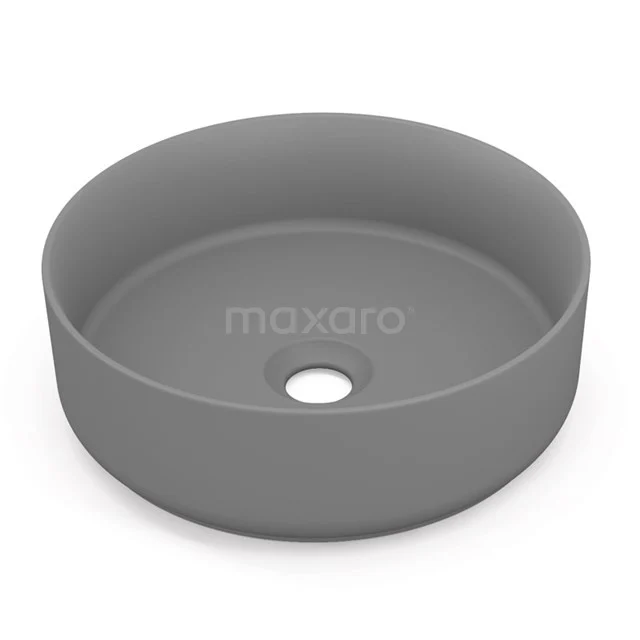 Countertop wash basin Clasico Ceramic Matt grey 35.5x12cm Round K120-0280MG Grey round ceramic basin bowl, ideal for modern bathrooms, with central drain hole and clean, minimalist design.