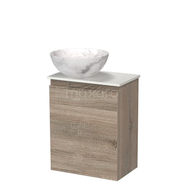 Modulo Pico Toiletmeubel met Waskom | 41 cm Eiken Greeploos front Natuursteen waskom Solid surface wastafelblad TMK10-18865