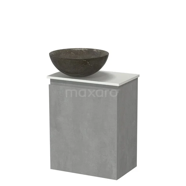 Modulo Pico Toiletmeubel met Waskom | 41 cm Lichtgrijs beton Greeploos front Natuursteen waskom Solid surface wastafelblad TMK10-18899