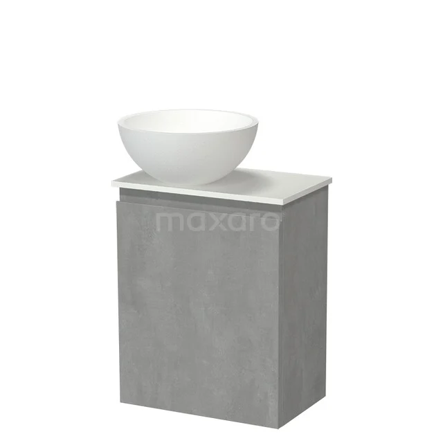 Modulo Pico Toilet Furniture with Basin | 41 cm Light Grey Concrete Handleless Front Solid Surface Basin Solid Surface Washbasin Top TMK10-18901 Grey bathroom cabinet with white washbasin, modern design, ideal for compact bathrooms.