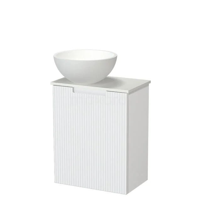 Modulo Pico Toilet furniture with Basin | 41 cm Matt white Line front Solid surface basin Solid surface washbasin top TMK10-18910 White bathroom furniture with a sleek finish, ceramic washbasin and storage cabinet, ideal for a modern bathroom design.