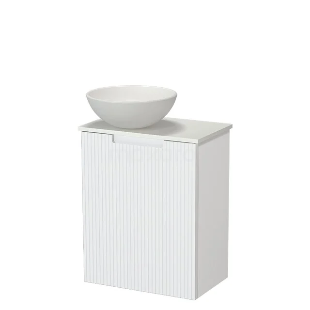 Modulo Pico Toilet furniture with Basin | 41 cm Matt white Line front Ceramic basin Solid surface washbasin top TMK10-18925 White bathroom furniture with round sink, compact design, ideal for modern bathrooms.