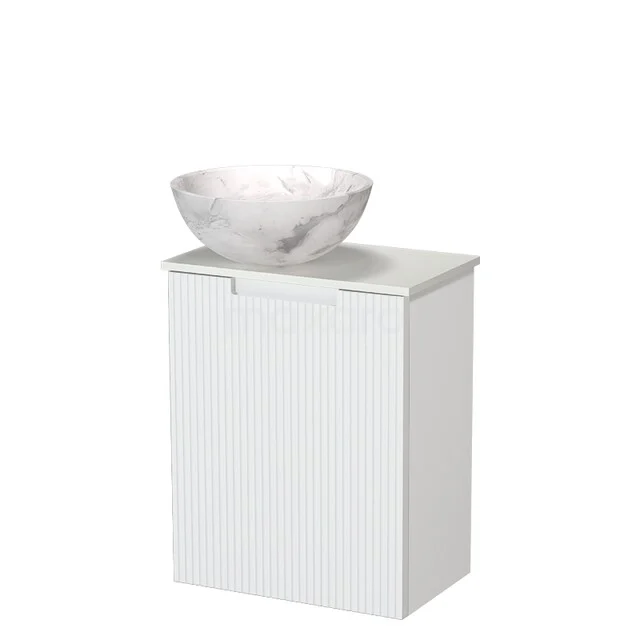 Modulo Pico Toiletmeubel met Waskom | 41 cm Mat wit Lijn front Natuursteen waskom Solid surface wastafelblad TMK10-18949
