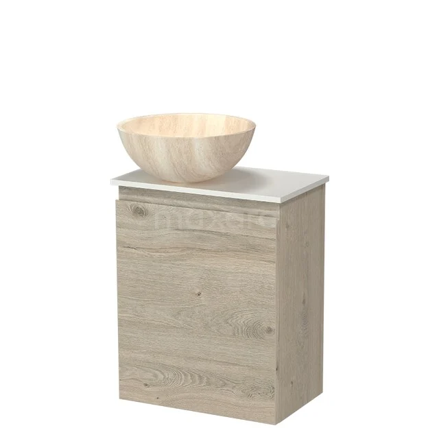 Modulo Pico Toiletmeubel met Waskom | 41 cm Lichtgrijs eiken Greeploos front Natuursteen waskom Solid surface wastafelblad TMK10-18989