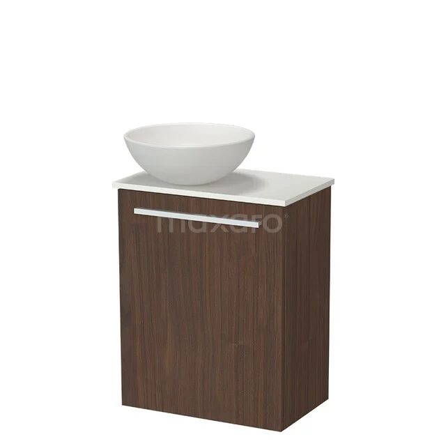 Wooden bathroom cabinet with white sink, modern design, including drawer and smooth surface for a stylish bathroom.