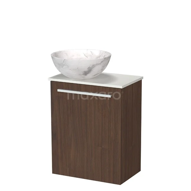Modulo Pico Toiletmeubel met Waskom | 41 cm Walnoot Vlak front Natuursteen waskom Solid surface wastafelblad TMK10-19014
