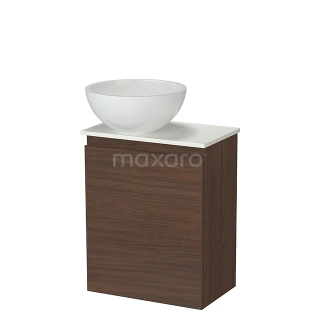 Modulo Pico Toilet furniture with Washbasin | 41 cm Walnut Handleless front Mineral marble washbasin Solid surface sink top TMK10-19024 Wooden washbasin unit with white basin, compact design, ideal for a modern bathroom decor.