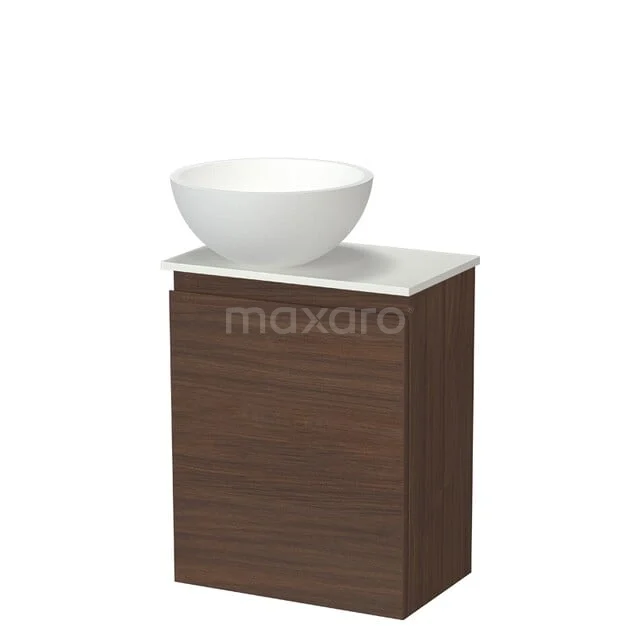 Wooden bathroom cabinet with white washbasin, modern design, ideal for a stylish bathroom decor.