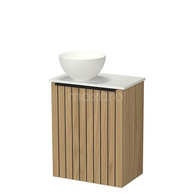 Modulo Pico Toiletmeubel met Waskom | 41 cm Naturel fineer Strook front Solid surface waskom Solid surface wastafelblad TMK10-18968