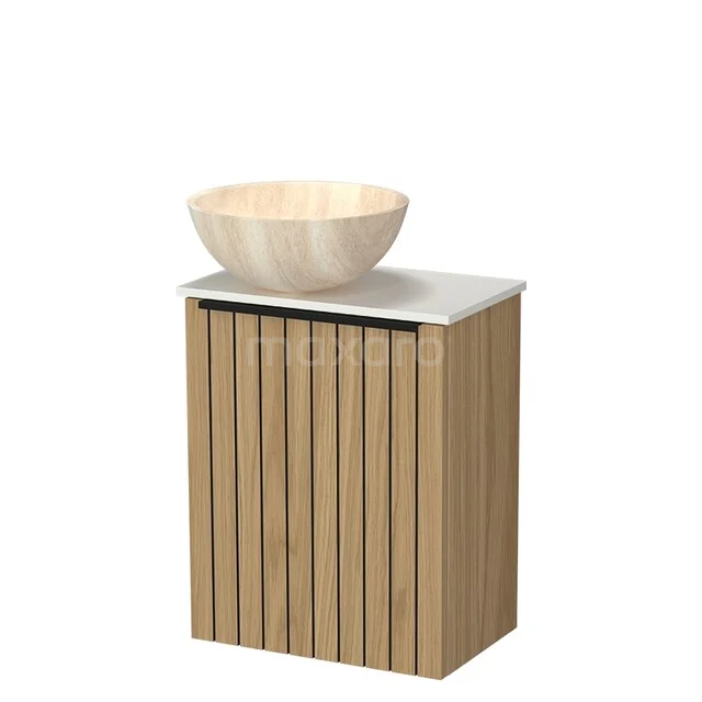Modulo Pico Toiletmeubel met Waskom | 41 cm Naturel fineer Strook front Natuursteen waskom Solid surface wastafelblad TMK10-18972