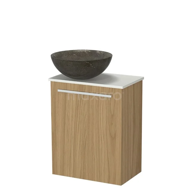 Modulo Pico Toiletmeubel met Waskom | 41 cm Naturel fineer Vlak front Natuursteen waskom Solid surface wastafelblad TMK10-18975