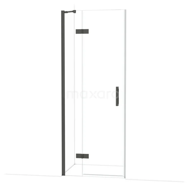 Duschtür mit schwarzen Akzenten, vollständig klarglas, scharnierend Design; stilvoll und modern für jedes Badezimmer.