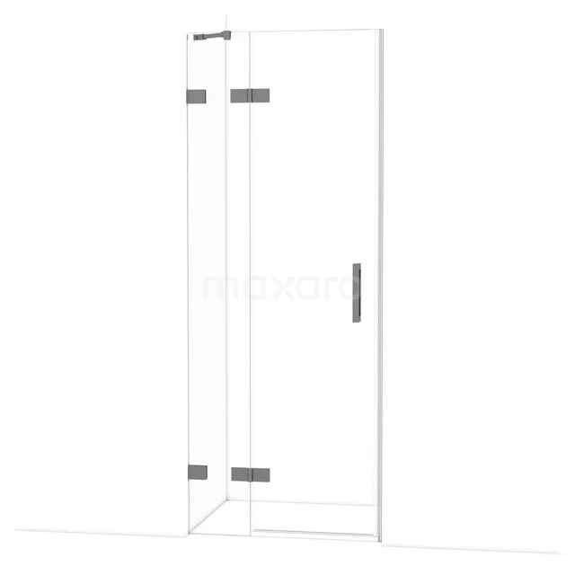 Diamond Shower door | 80 cm Black metal Clear glass Pivot door DDB21351220ZM Glazen douchedeur met scharnieren, helder glas, chromen details en strak design, perfect voor een moderne badkamer.