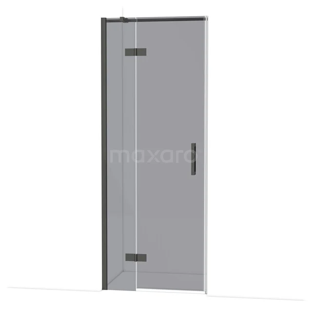 Diamond Douchedeur | 80 cm Zwart chroom Rookglas Draaideur DDB21351311BCN Mat zwarte douchedeur met helder glas en scharnier, geschikt voor moderne badkamerinrichting.