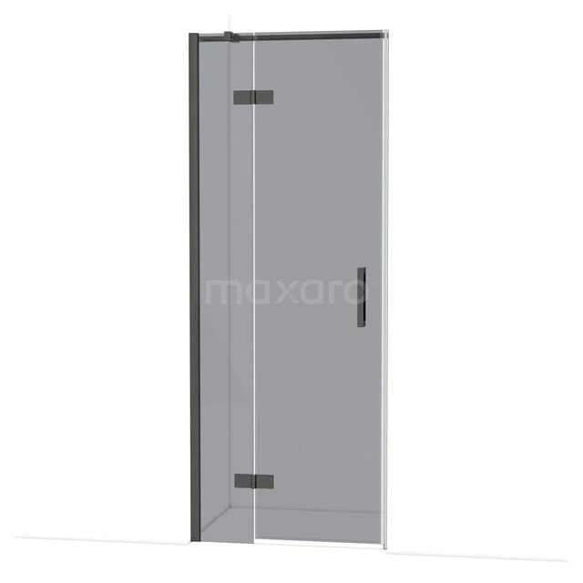 Matt Schwarz Duschtür mit Klarglas und Scharnier, geeignet für moderne Badezimmergestaltung.