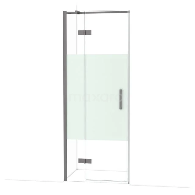 Diamond Shower door | 80 cm Black metal Clear with matt strip Pivot door DDB21351313ZMN Glass shower door with hinges, frosted glass in the middle, chrome details, ideal for a modern bathroom design.