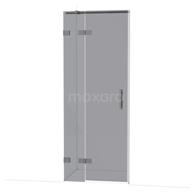 Diamond Shower door | 80 cm Black metal Smoke glass Pivot door DDB21351321ZM Glazen douchedeur met scharnieren, mat zwart handvat en strak design, ideaal voor een moderne badkamer.