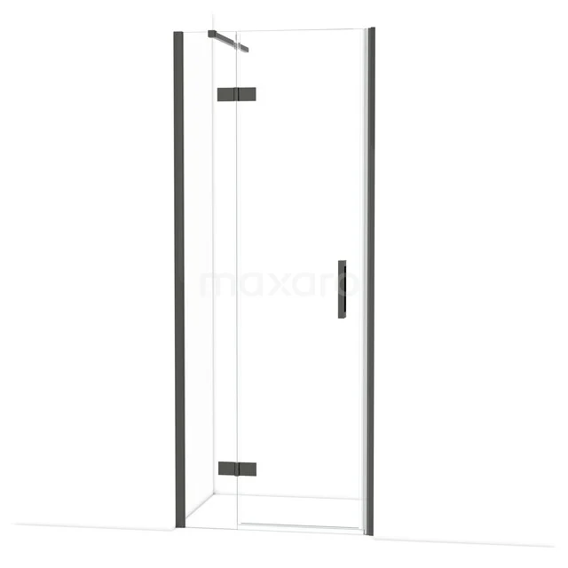 Glas Duschtür Schwarz matt, Eckmodell mit klarem Design, ideal für ein modernes Badezimmer.