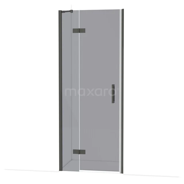 Glazen draaideur met zwart frame, ideaal voor gebruik in moderne badkamerseries.