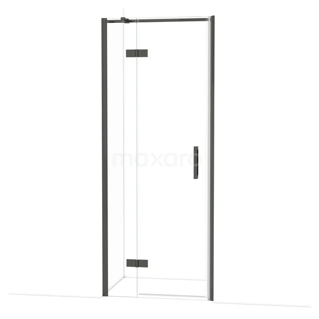 Glazen douchedeur met zwart frame, minimalistisch ontwerp voor moderne badkamers. Serie met strak en stijlvol karakter.