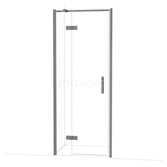 Glasene Duschtür mit chromenem Rand, Drehmechanismus und minimalistischem Design, perfekt für ein modernes Badezimmer.