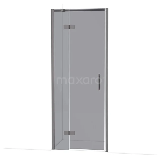 Diamond Douchedeur | 80 cm Zwart metaal Rookglas Draaideur DDB21352311ZM Glazen douchedeur, hoekig design, helder glas met metalen scharnieren en handgreep, ideaal voor moderne badkamers.