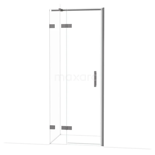 Diamond Shower door | 80 cm Black metal Clear glass Pivot door DDB21352320ZM Glazen douchedeur met chromen scharnieren en moderne handgreep, ideaal als stijlvolle toevoeging aan een eigentijdse badkamer.