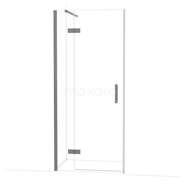 Glazen douchedeur met stevig chroomprofiel, strak design en scharnieren, ideale toevoeging voor een moderne badkamer.