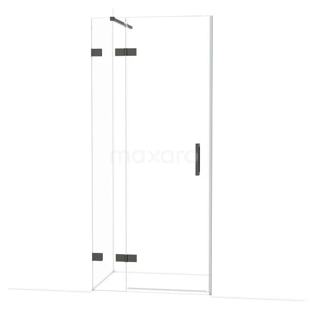 Diamond Shower door | 90 cm Black chrome Clear glass Pivot door DDB21361120BC Glazen douchewand met zwarte accenten, hoekopstelling, strak modern design, ideaal voor stijlvolle badkamers.