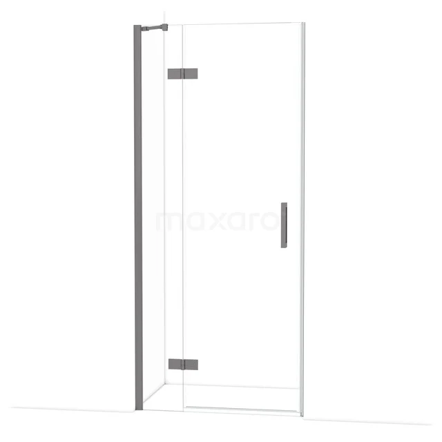 Diamond Shower door | 90 cm Black metal Clear glass Pivot door DDB21361210ZMN L-vormige douchewand helder glas met mat zwarte accenten, ideaal voor een moderne badkamerinrichting.