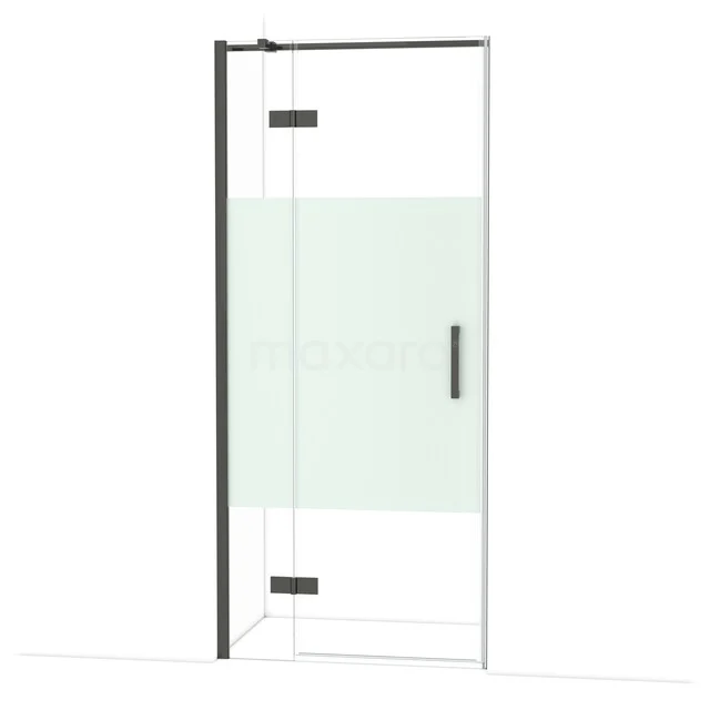 Glas Duschtür mit Matt Schwarz Akzenten, teilweise Mattglas, ideal für eine moderne Badezimmergestaltung.