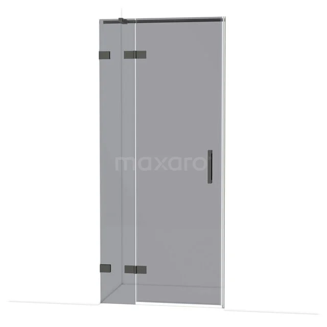 Diamond Douchedeur | 90 cm Zwart chroom Rookglas Draaideur DDB21361321BC Glazen douchedeur met scharnieren, helder glas, zwart metalen accenten en strak design, ideaal voor moderne badkamers.