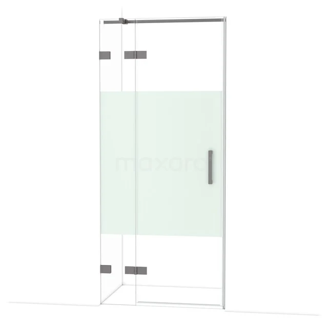 Diamond Duschtür | 90 cm Schwarzes Metall Klar mit matter Streifen Drehtür DDB21361323ZM Glasdusche mit mattem Teil, scharnierender Tür und Edelstahl-Haltegriff, perfekt für ein modernes Badezimmer.