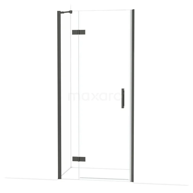 Diamond Shower door | 90 cm Black chrome Clear glass Pivot door DDB21362210BC Strakke douchedeur met helder glas en mat zwarte accenten, perfect voor een moderne badkamerstijl.