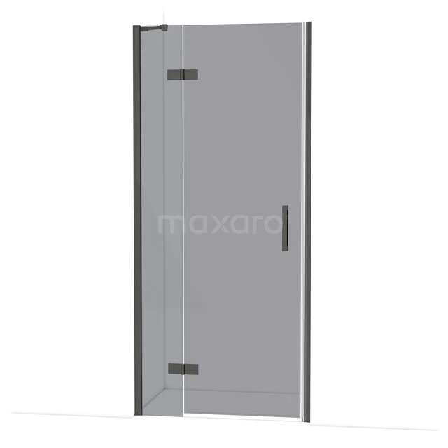 Diamond Douchedeur | 90 cm Zwart chroom Rookglas Draaideur DDB21362211BC Douchedeur met hoekscharnieren, helder glas en zwart frame, strak design voor een moderne badkamer.
