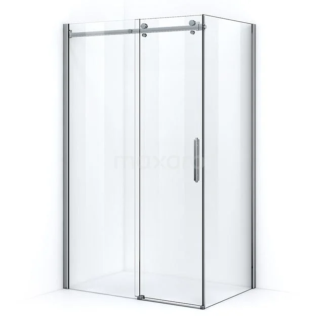 Glass shower enclosure with sliding door and silver profiles, ideal for a modern bathroom.