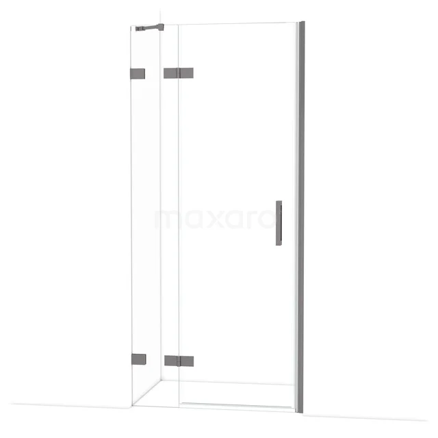 Transparente Duschkabine mit Ecktür und rostfreien Scharnieren, ideal für eine moderne Badezimmergestaltung.