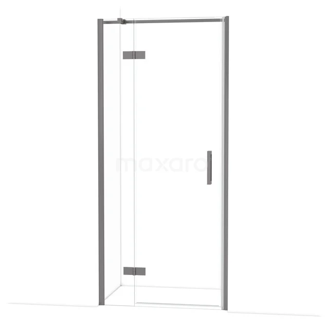 Diamond Shower door | 90 cm Black metal Clear glass Pivot door DDB21362310ZM Glazen douchecabine met chroomkleurige profielen, hoekopstelling en strak design voor een moderne badkamer.