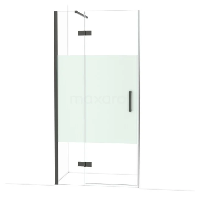 Diamond Douchedeur | 100 cm Zwart chroom Helder met matte strook Draaideur DDB21461113BCN Douchedeur met matglasstrook, zwart frame en scharnieren, modern ontwerp, ideaal voor een stijlvolle badkamer.
