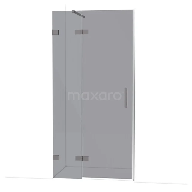 Glazen douchedeur met scharnieren, transparant design, geschikt voor moderne badkamers, minimalistische look.