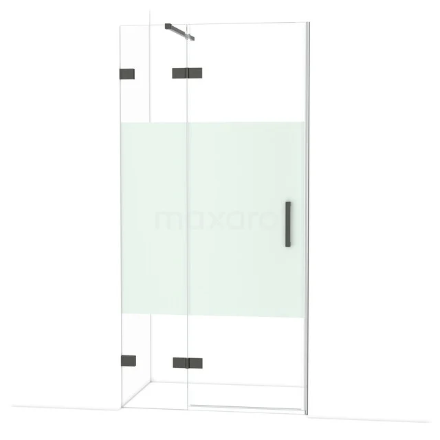 Duschtür Diamond 100 cm 8mm klares Sicherheitsglas mit mattem Streifen Schwarzchrom DDB21461123BC Glas Duschtür mit schwarzen Metallscharnieren und Haltegriff, Klarglas mit mattem Mittelstück, ideal für moderne Bäder.