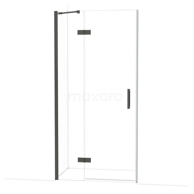 Diamond Shower door | 100 cm Black chrome Clear glass Pivot door DDB21461210BCN Glazen douchedeur met zwart frame en scharnieren, strak design, ideaal voor moderne badkamers.